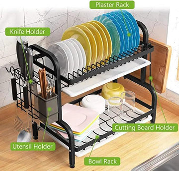 Bamboo Dish Drying Rack with Removable Flatware and Kitchen Knife Holder  Wooden Dish Drainer Rack 2-Tier Dish Holder - China Wooden Dish Rack and  Bamboo Dish Drying Rack price