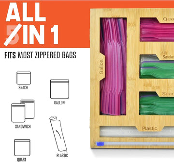  IK Innovations Bamboo Ziplock Bag Organizer for Drawer